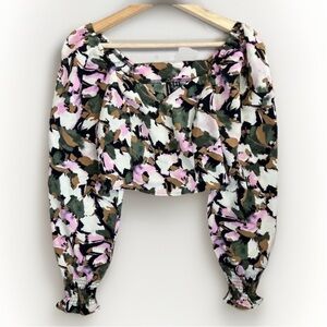 Vero Moda CROP TOP Hui Floral Print Long Sleeves Off Shoulder Top Size XS